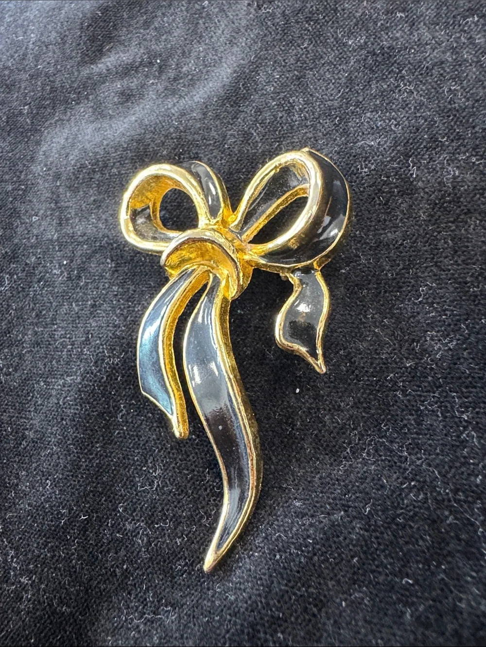 Vintage Gold-Tone and Clear Ribbon Bow Brooch